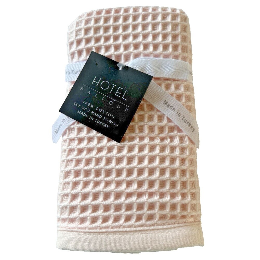 Hotel Balfour Hand Towels Set Of 2 Baby Pink Soft Cotton Made in Turkey 16X26